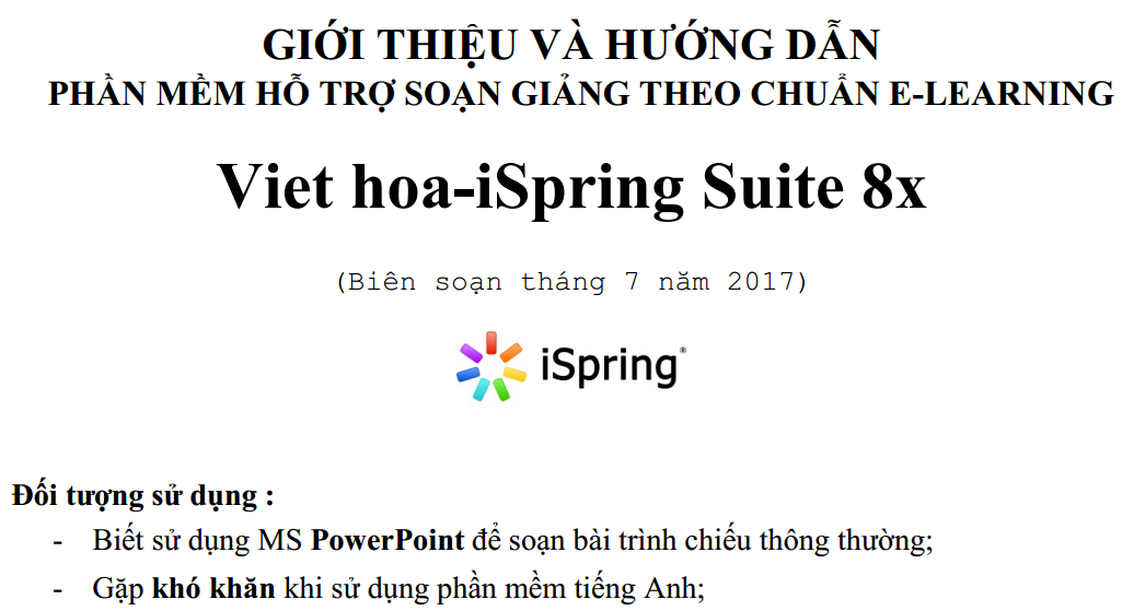 Tài liệu giới thiệu và hướng dẫn sử dụng iSpring suite 8x (tiếng Việt)